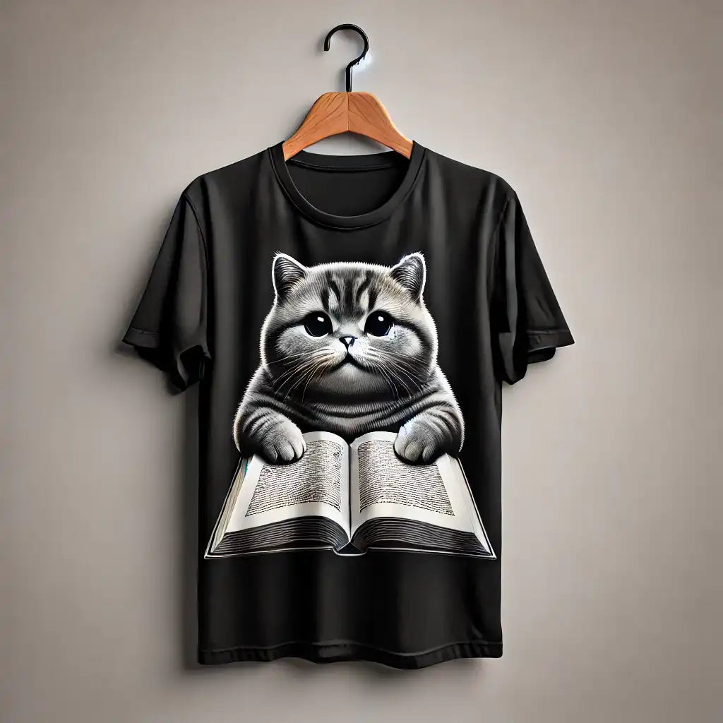 Cat Lost in a Book T-Shirt for Men and Women
