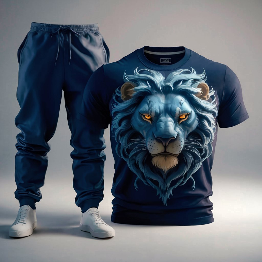 Beast Moonlight Blue Lion T-Shirt & Jogger Tracksuit Set