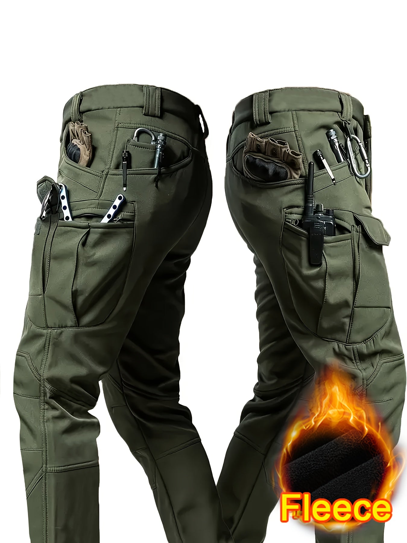 1PC Men's -Lined Thermal Tactical Cargo Pants, Heavyweight Winter Style, Multi-Pocket, High Quality, Windproof and Snowproof, -Lined Micro-Stretch Fabric, Suitable for Outdoor Hiking, Fishing, and Casual Outings, No Belt (Copy)