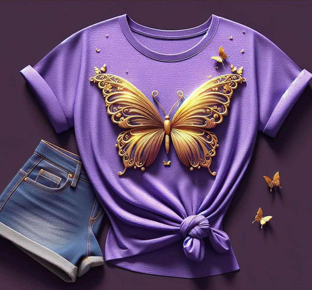 Lavender Golden Butterfly T-Shirt