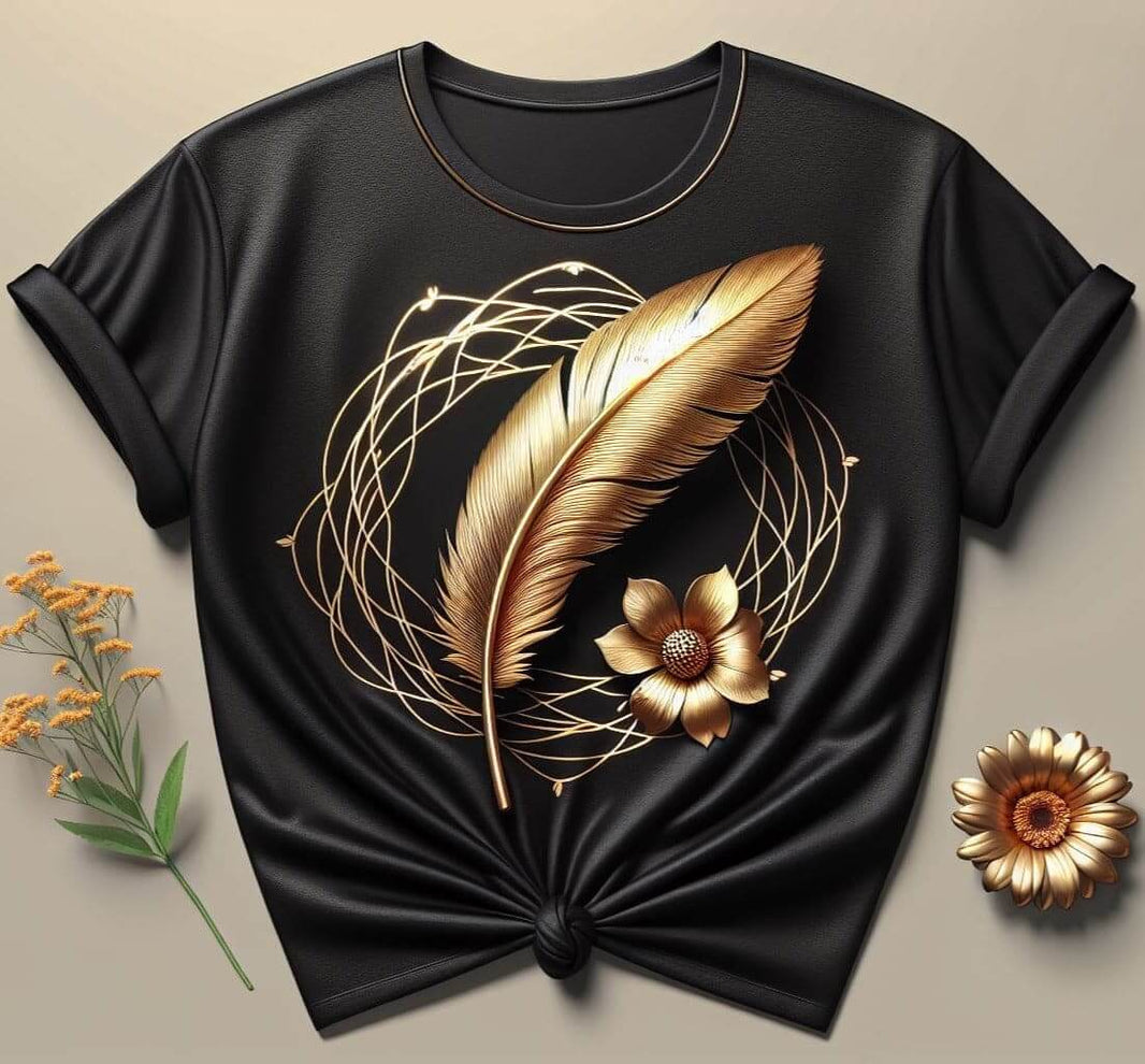 Black Golden Feather Graphic T-Shirt