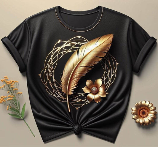 Black Golden Feather Graphic T-Shirt