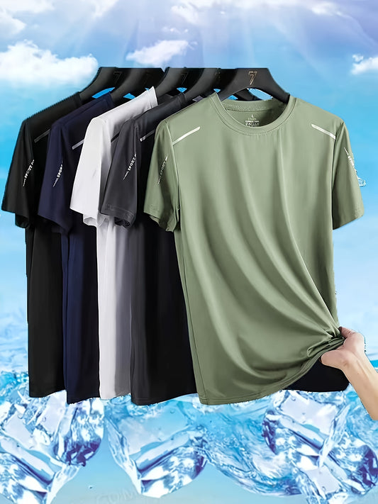 5pcs Men's Quick-Dry T-Shirts / Breathable, Moisture-Wicking / Crew Neck Short Sleeves / Assorted Colors / Gym & Summer Activities, Gym Clothes