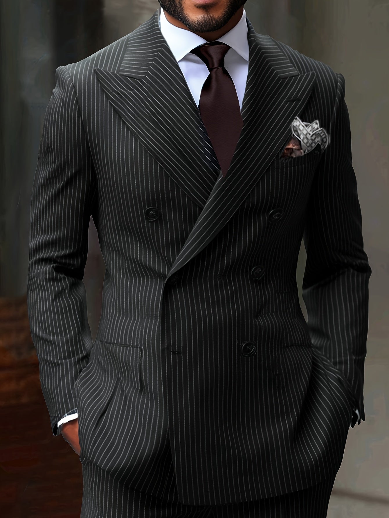 [Striped Suit Jacket] Striped Suit Jacket | Men's Black | Spring & Autumn Wear