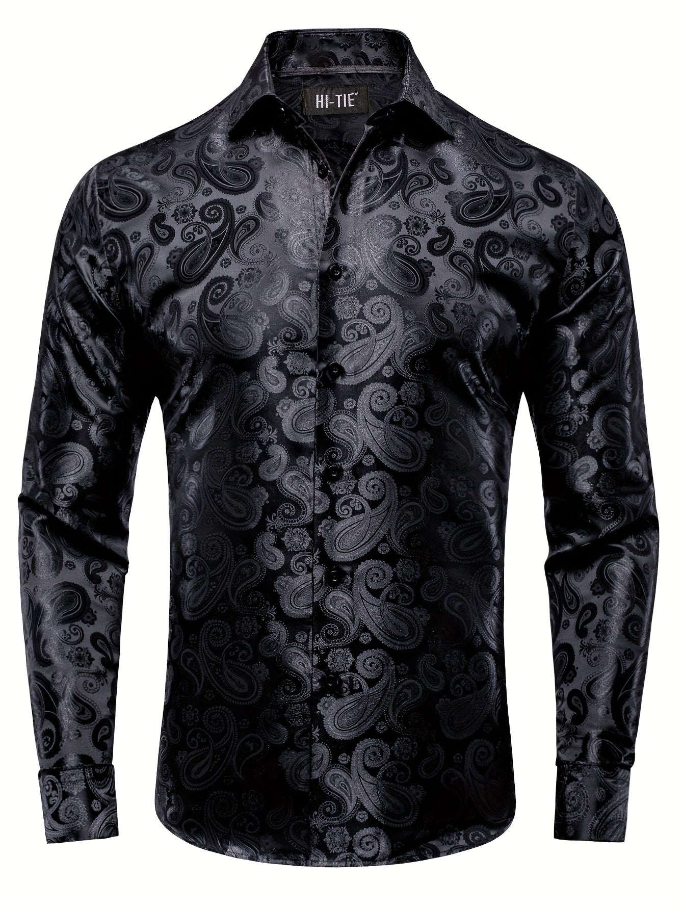 WSHOWY Men'S Jacquard Long-Sleeve Dress Shirt with Woven Paisley Pattern, Suitable for Casual And Formal Events