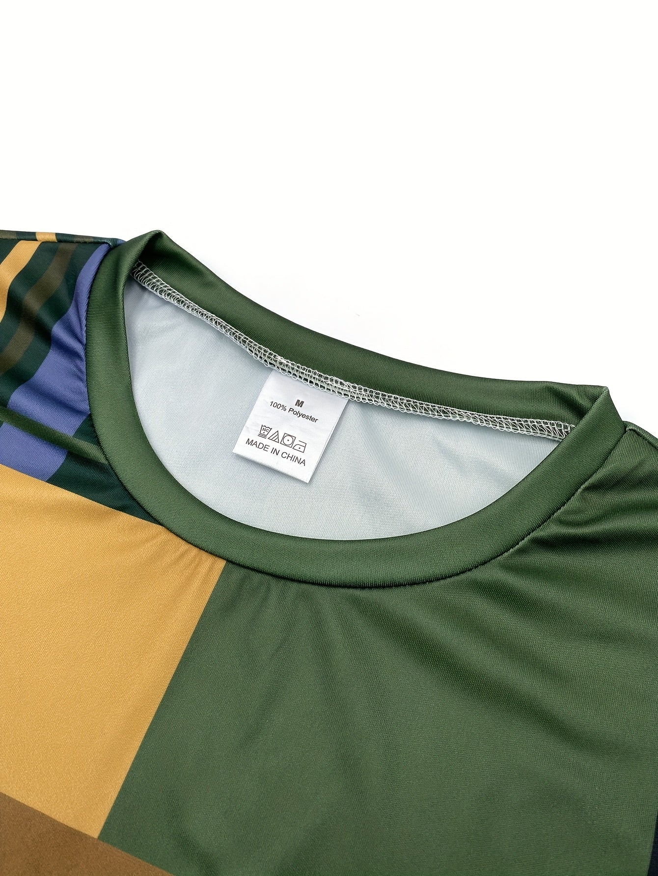 [Fashion Print Set] Polyester Men's Fashion Print Set | Casual Color Block Art Style, Long Sleeve Shirt & Shorts, Machine Washable | Perfect for Parties & Casual Attire