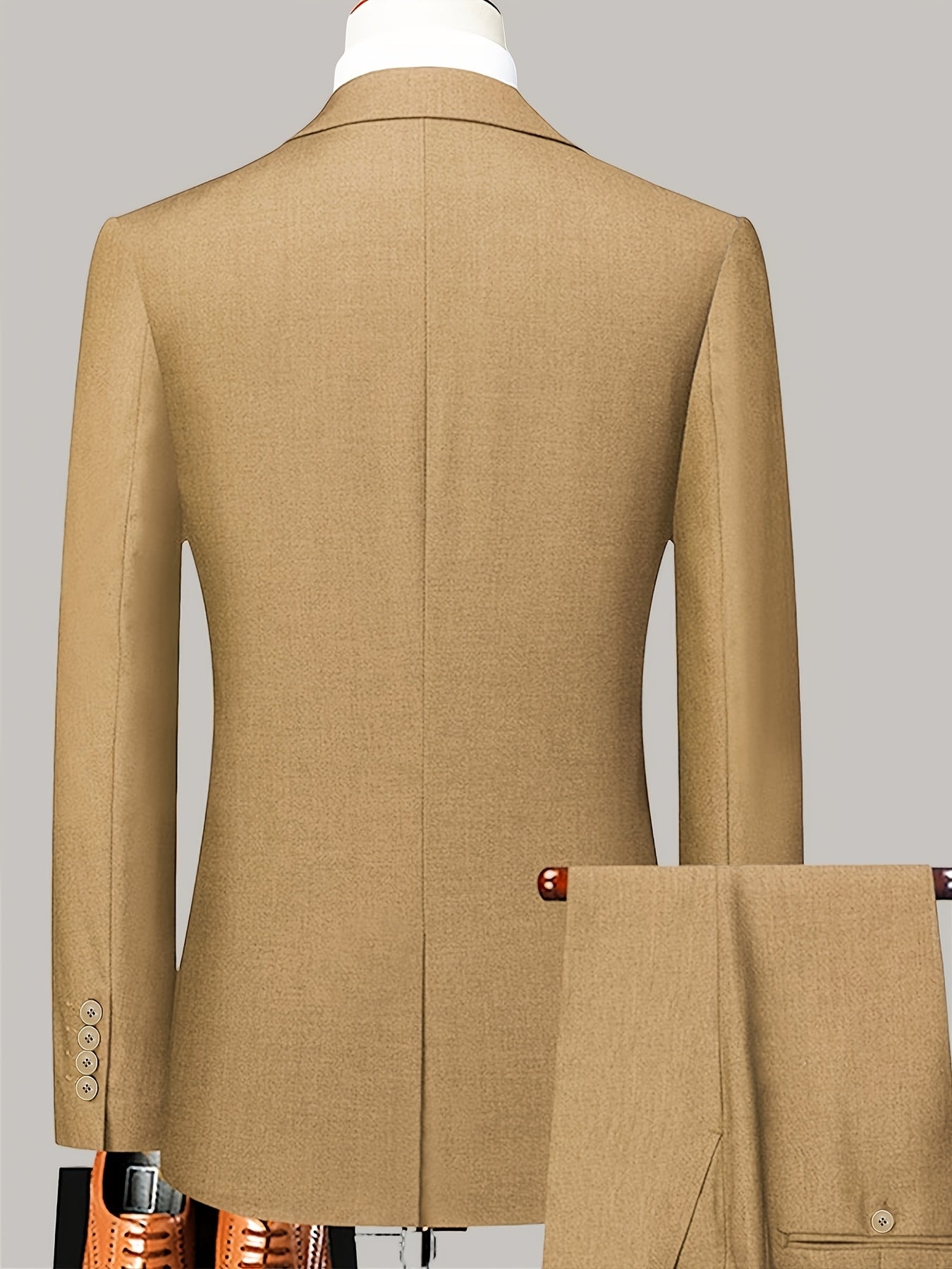 2pcs Men's Solid Color Single-Breasted Suit Set, Light Business Elegant Wedding Suit, Two-Piece Korean Style Jacket with Unopened Pockets, No Accessories Included