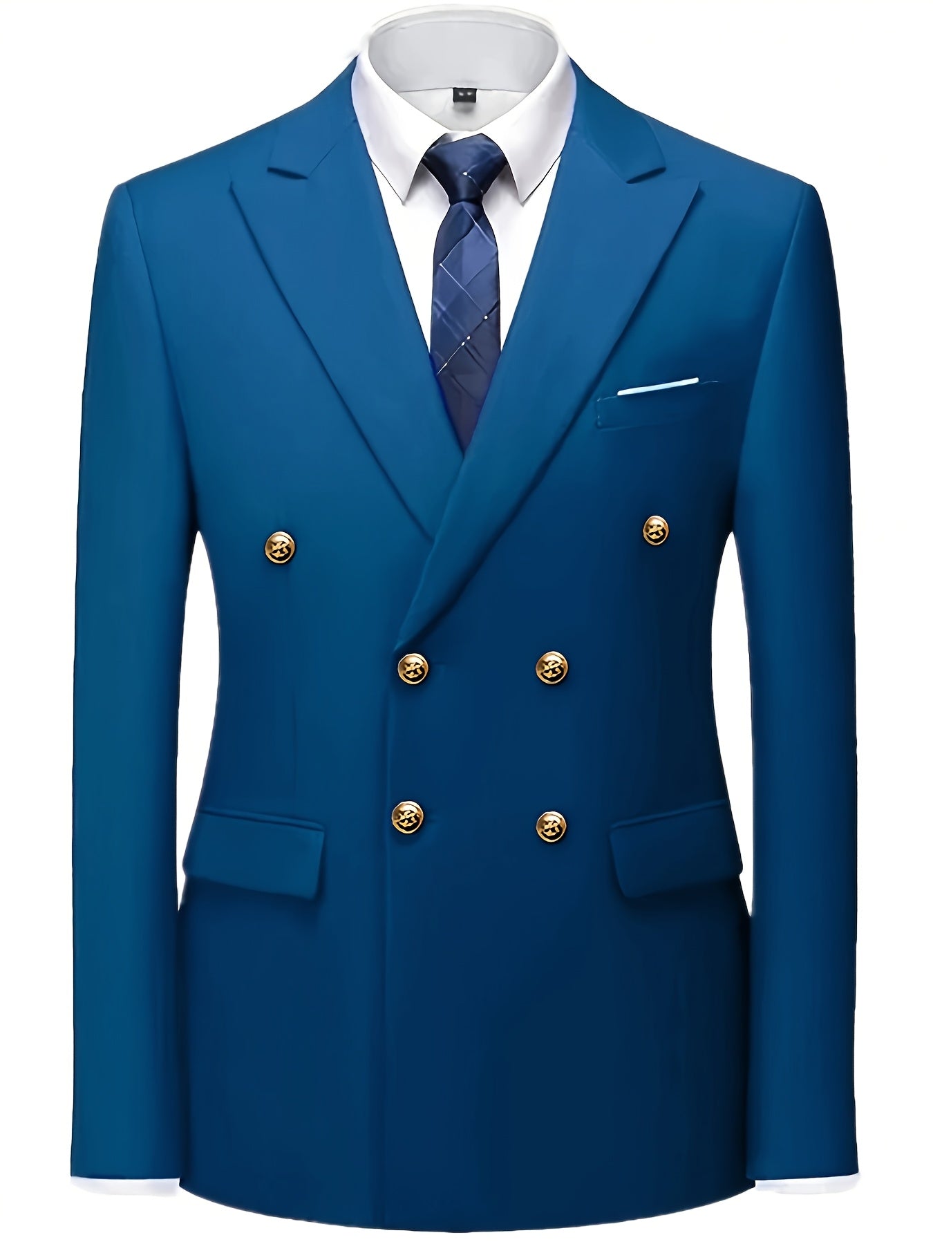 2024 Fashion New Men's Leisure Boutique Business Slim Solid Color Elastic Fabric Double Slit Evening Dress Formal Suit Coat Pants Two Piece Set Double Breasted Suit Jacket Trousers 2pcs Suits