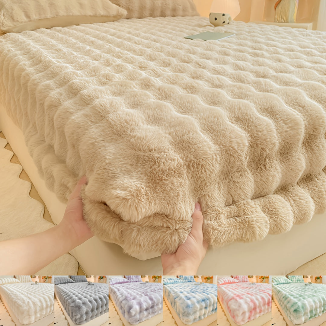 1pc Warm Thick Bubble Fitted Sheet/Mattress Protector 360° Plush Padding/Soft Breathable Moisture-Wicking/Bedding for Cozy Sleep/Plush Padding/Breathable Fabric/Mattress Cover