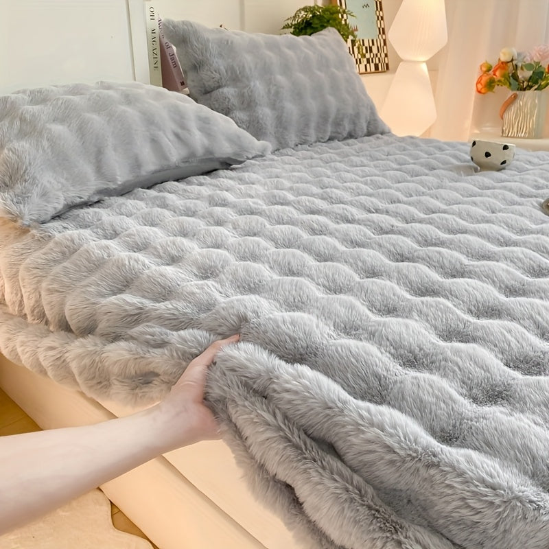 [Holiday Gift] Autumn And Winter Warm Plush Fitted Sheet, 30Cm Deep Pocket Design, Soft And Comfortable, Suitable for Bedroom Non-Slip Mattress Protector Cover, Holiday Gift, Bedroom Essentials, Cozy Bedding, Plush Texture, Soft Fabric, Durable Material
