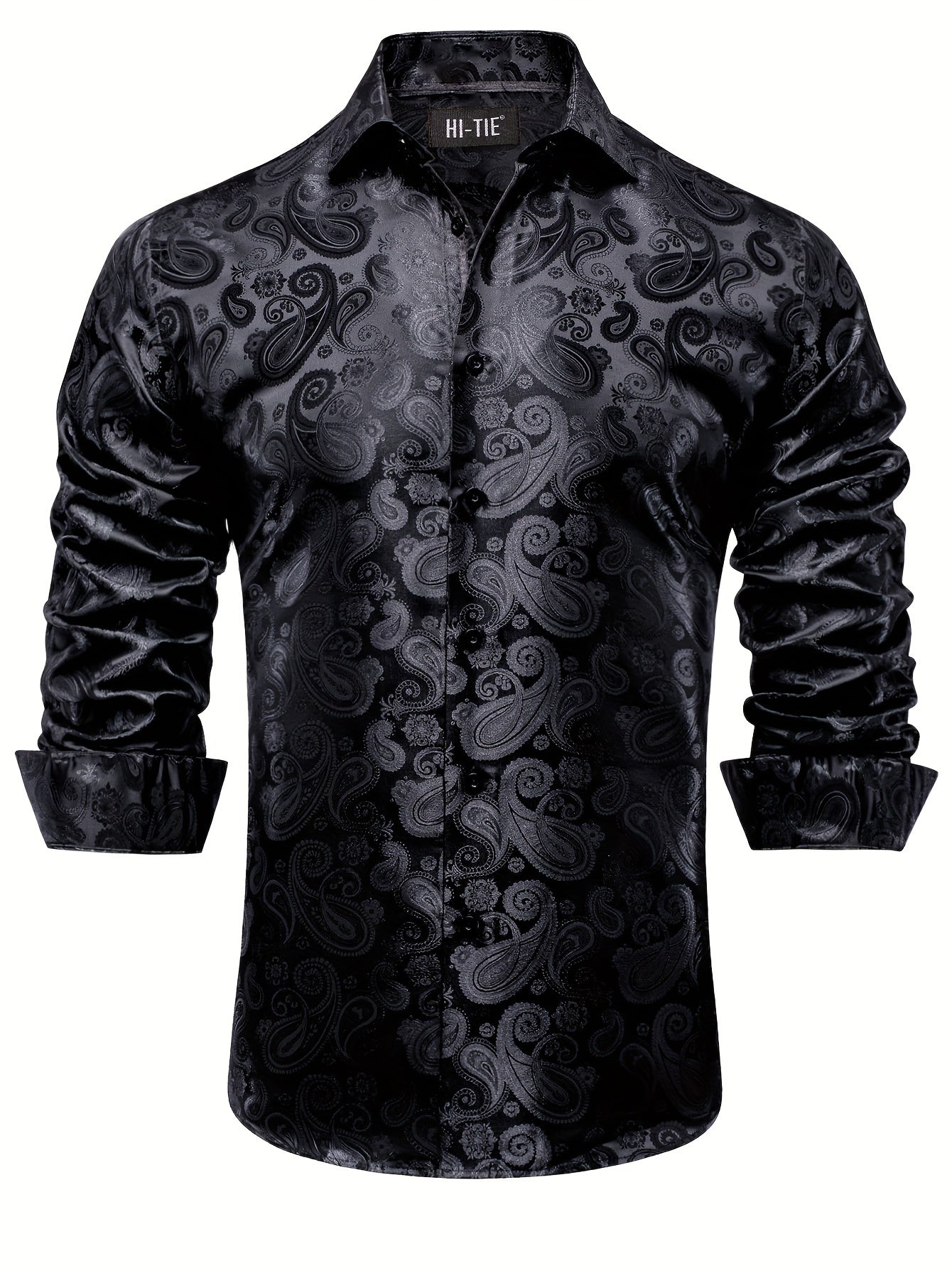 WSHOWY Men'S Jacquard Long-Sleeve Dress Shirt with Woven Paisley Pattern, Suitable for Casual And Formal Events