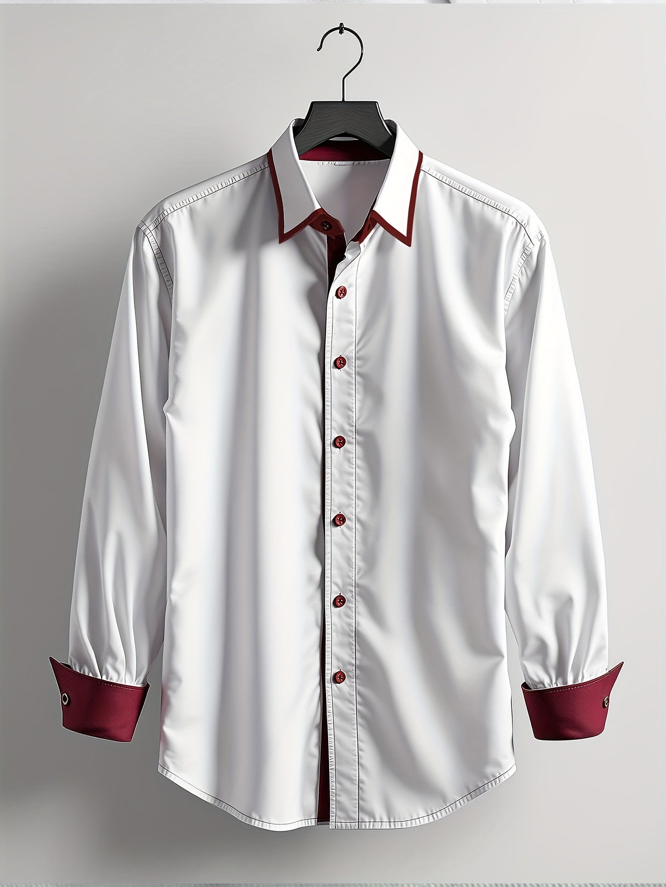 [Striking Style Shirt] Striking Style Shirt | Burgundy Collar & Buttons | High-Quality Fabric