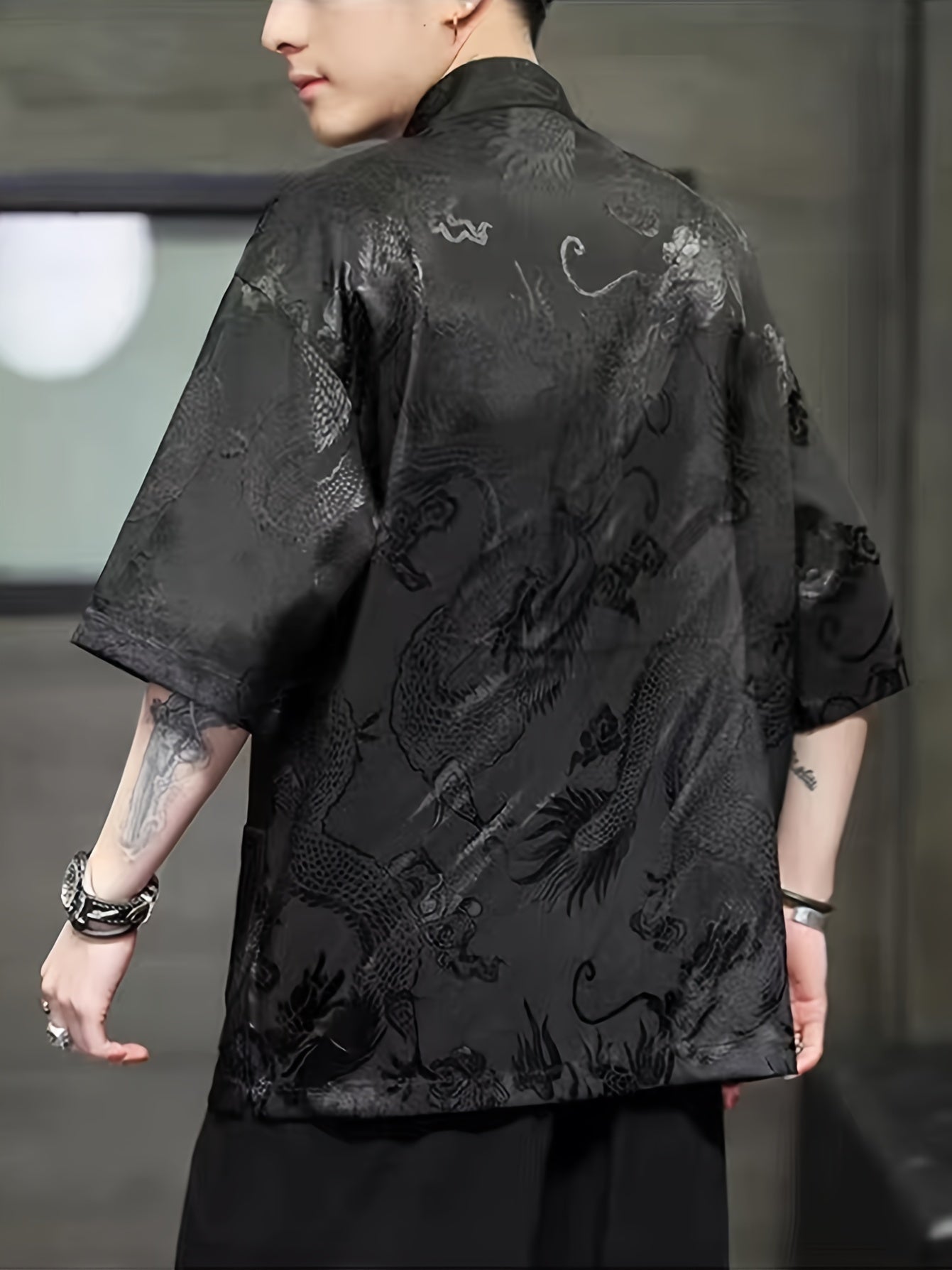 [Breathable Tang Suit Top] Lightweight Breathable Jacquard Short-Sleeved Tang Suit Top for Men | Comfortable Versatile Outdoor Wear - Chinese Size, Check Size Guide