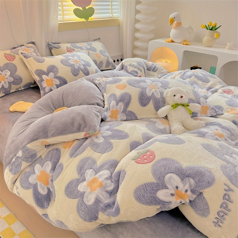 [3pcs Bedding Set] 3pcs Bedding Set with Pillowcases, Long Plush, Suitable for All Seasons, Thick Blanket, Warm Throw, Snowflake Fleece, Country Style, for Bedroom, Sofa, Living Room, Gifts for And, Christmas, Sanbenna