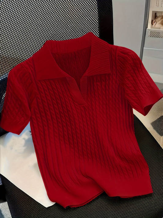 Tenggongchi Directional ZD0411520 Temperament Lapel Top Summer Loose Twist Short-Sleeved T-Shirt (No Additions)