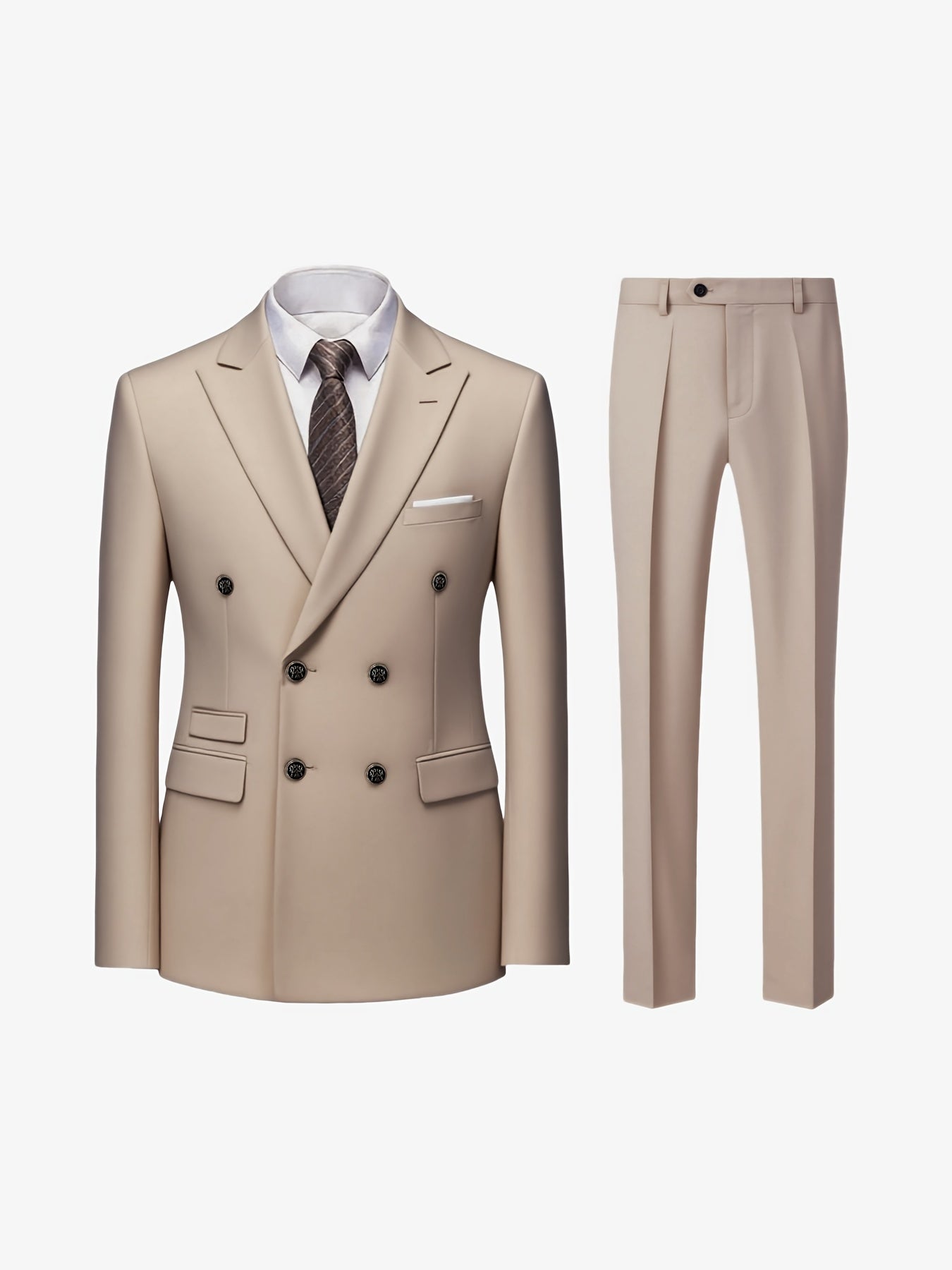 2pcs Men's Casual Suit - Solid Color Suit Jacket & Trousers, Non-Stretch Fabric, Peak, Regular Fit Matching Suit for Weddings, Business Events, Formal & -Casual Occasions