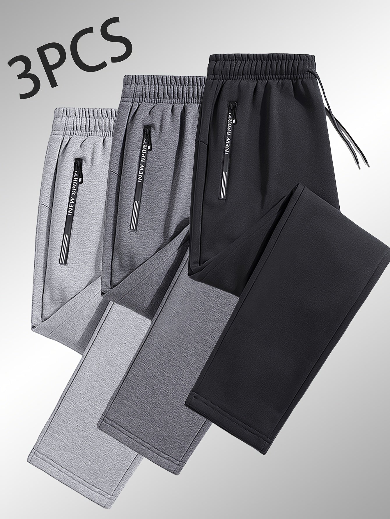 3-Pack Men'S Casual Sports Straight Leg Pants | Loose Fit, Ideal for Gym Training, Holiday Outings, and Outdoor Activities, All-Season, Drawstring Closure, Fiber