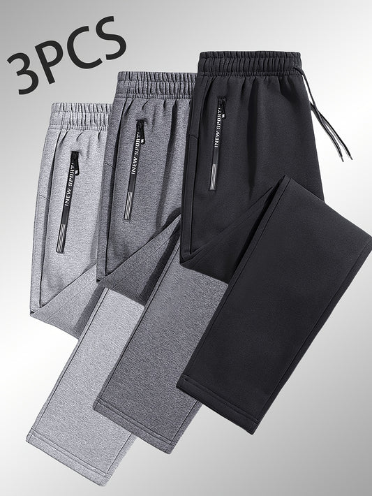 3-Pack Men'S Casual Sports Straight Leg Pants | Loose Fit, Ideal for Gym Training, Holiday Outings, and Outdoor Activities, All-Season, Drawstring Closure, Fiber
