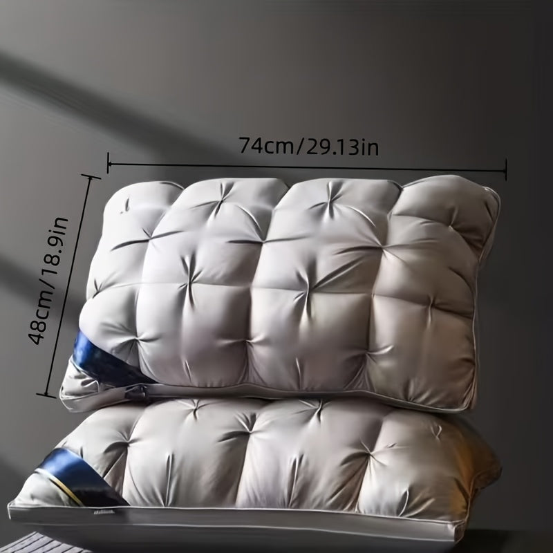 2 Luxury Cervical Spine Support Hotel Pillows | Ultra Soft and Breathable, Sleep Massage Pillow Core, Moisture Absorbing, Suitable for Living Room, Bedroom, Home Decoration, Portable Headrest, Grey Polyester