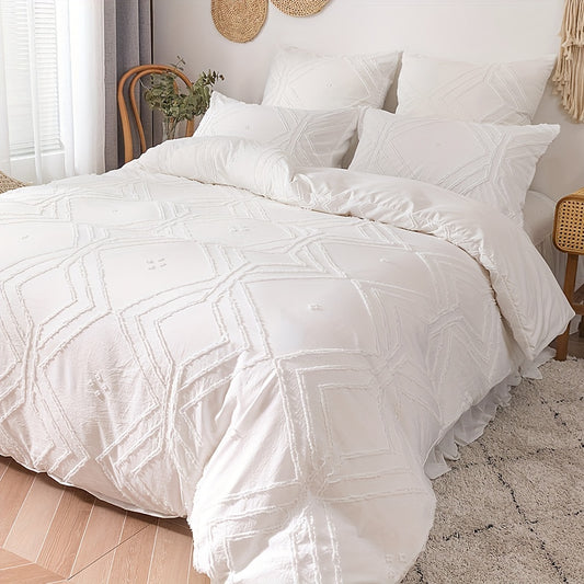 2pcs/3pcs Duvet Cover Set with Boho Grid Tufted Design for All Seasons, Comfortable Soft Comforter Cover Bedding Set for Bedroom