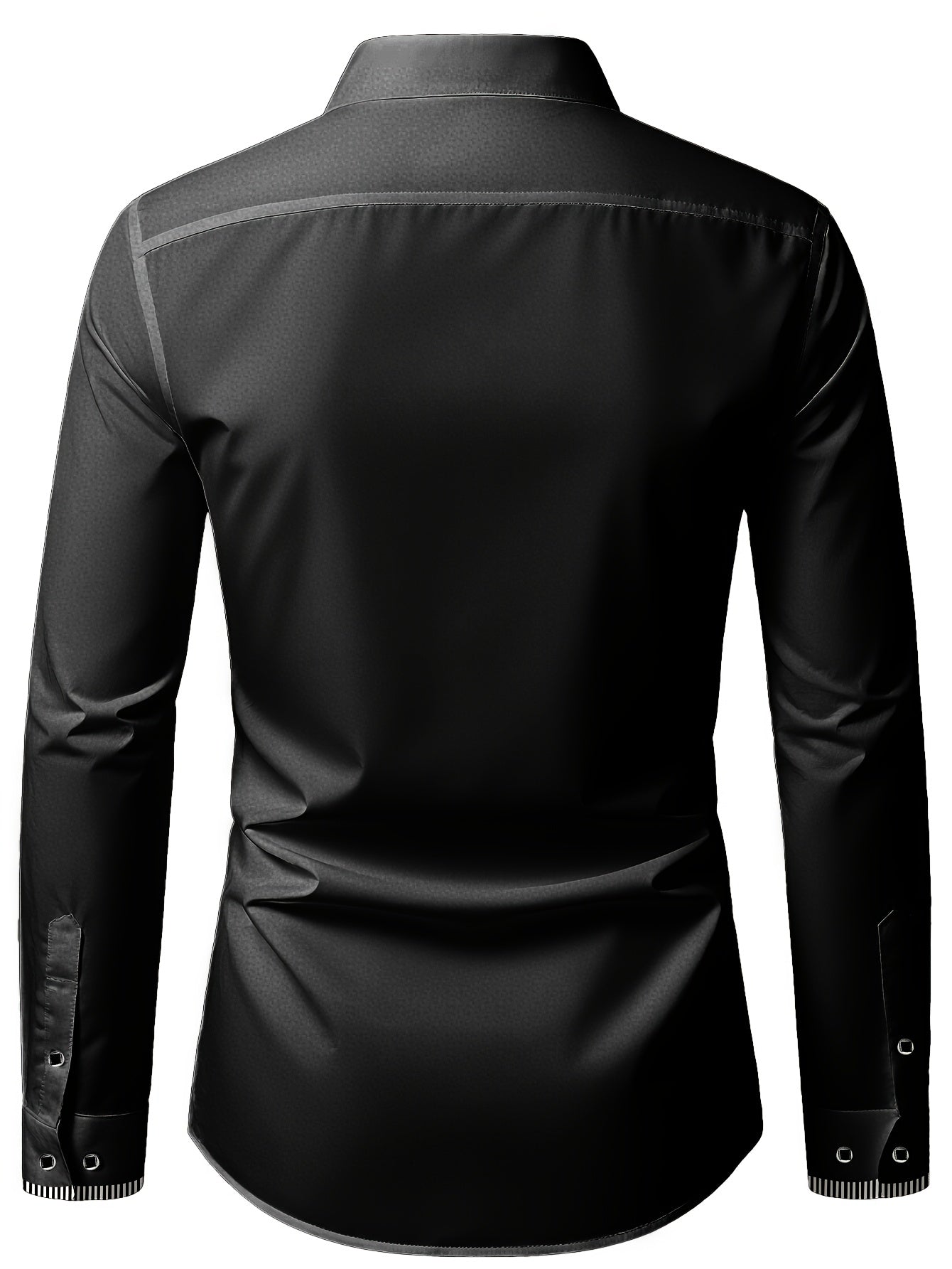 [Stretchable|Non-Wrinkle] Stretchable Non-Wrinkle Men's Long Sleeve Business Shirt | Striped Patchwork, Lapel Collar, All-Season