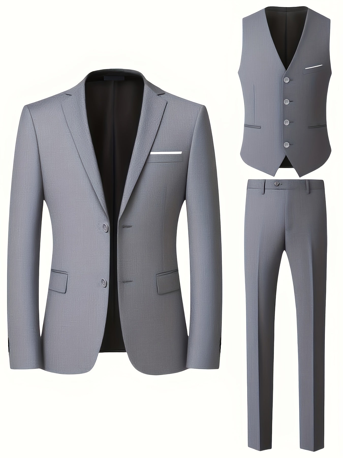 [Men's 3pcs Suit Set] Men's 3pcs Suit Set, Jacket + Vest+ Trousers - Stylish and High-Quality