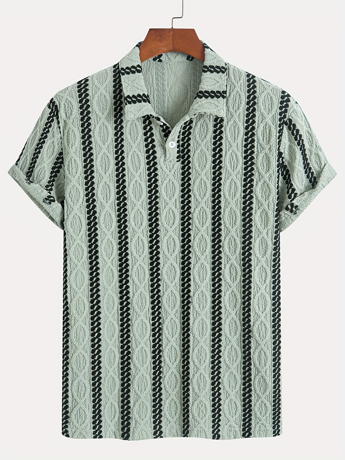 [Men's Knit Polo Shirt] Men's Summer Jacquard Knit Polo Shirt - Lightweight Breathable Short-Sleeve Design - Ideal Casual Outfit for Warm Weather - Perfect for Everyday Wear