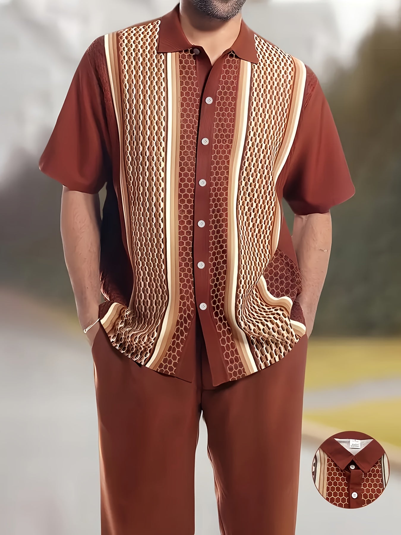 [Xingfeng OBM]2025 Spring/Summer Casual Beach Style Shirt Set, Trendy Brand European And American 3D Print Loose Short Sleeve Shirt And Long Pants Set for Men