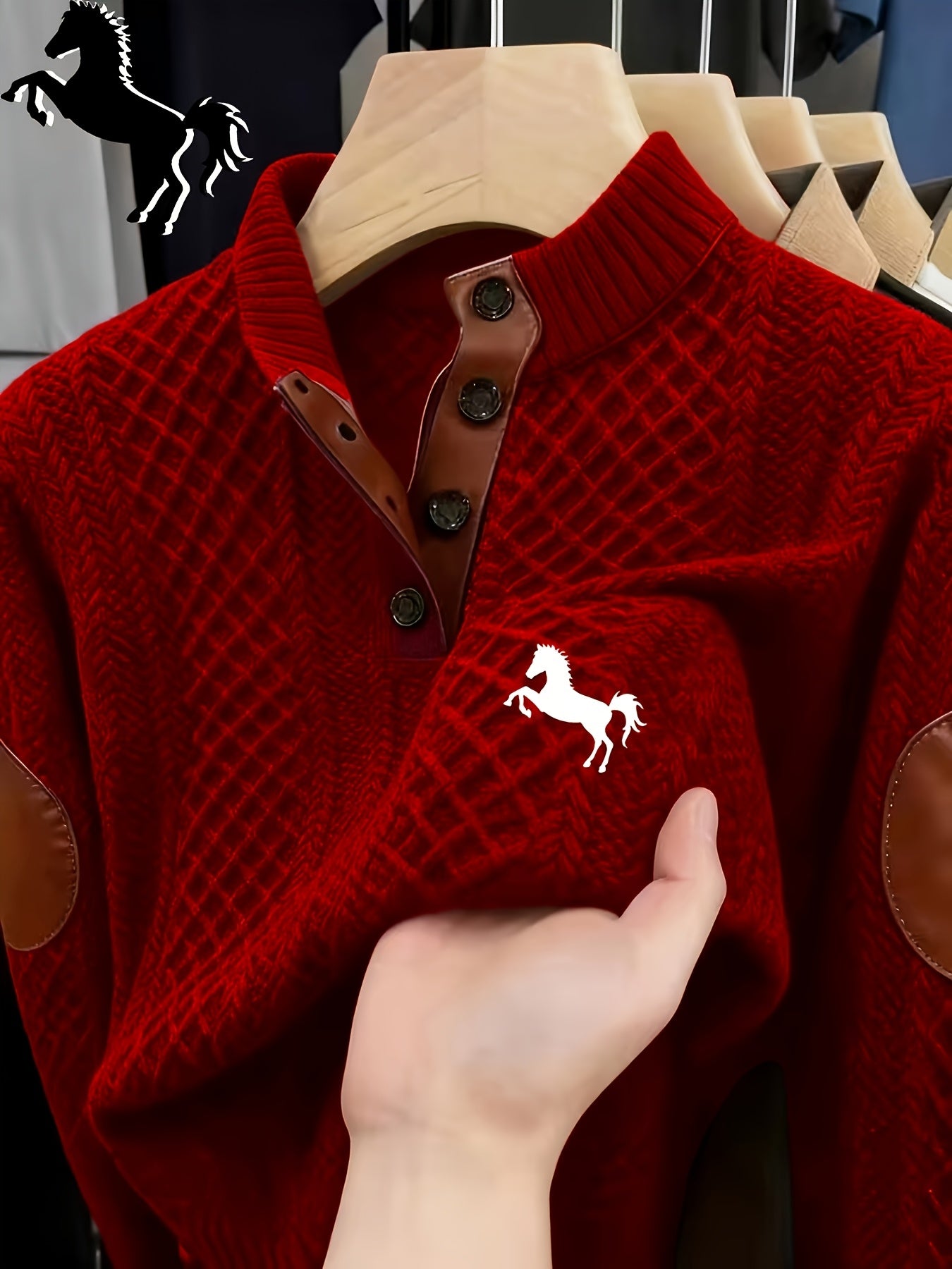 [Plus-size Knit Sweater] Plus-size Men's Knit Sweater | Casual Textured Top, Jacquard Lapel Design with Metal Buttons, Long-sleeve Warm Coat, Machine Washable, Christmas/Halloween/New Year Special Offer, Suitable for Daily Wear and Outings, Gift