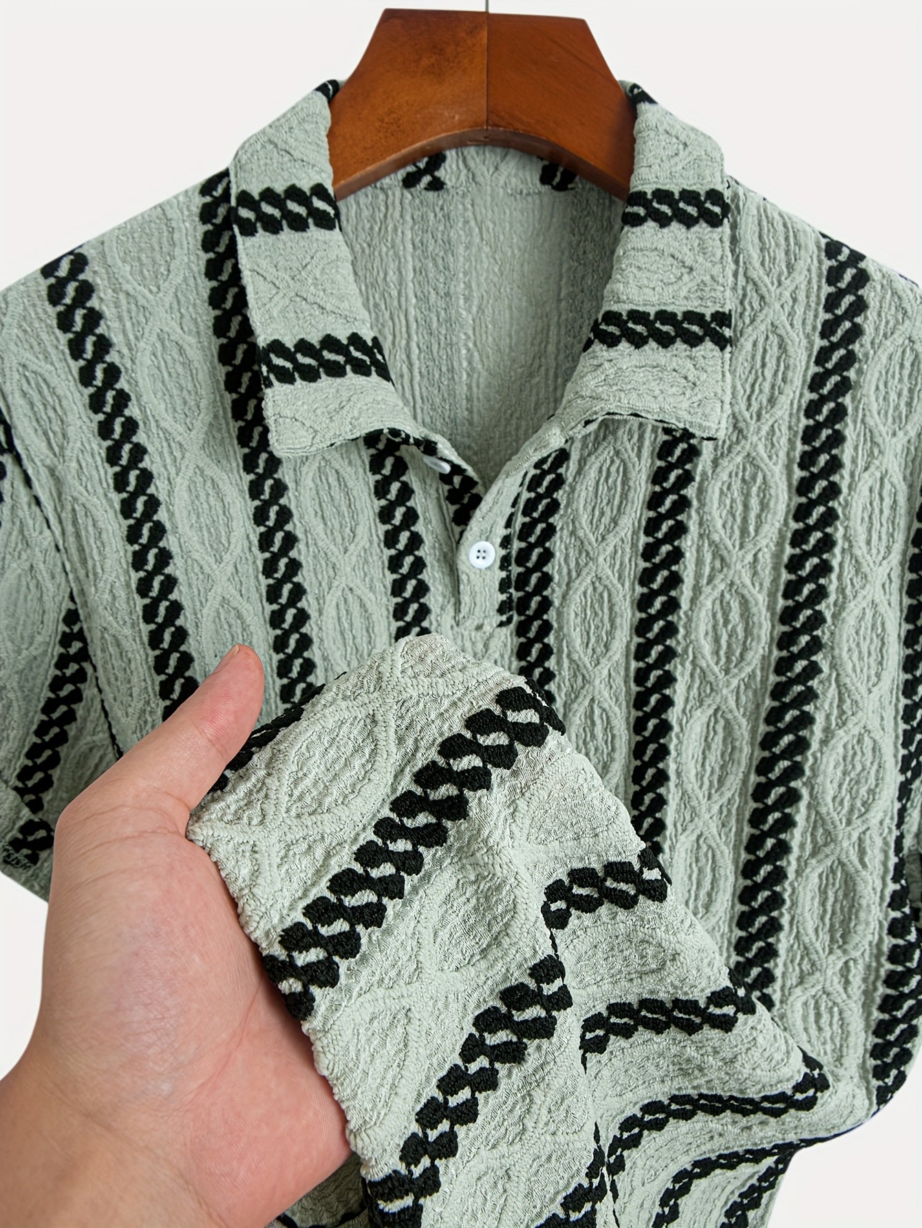 [Men's Knit Polo Shirt] Men's Summer Jacquard Knit Polo Shirt - Lightweight Breathable Short-Sleeve Design - Ideal Casual Outfit for Warm Weather - Perfect for Everyday Wear