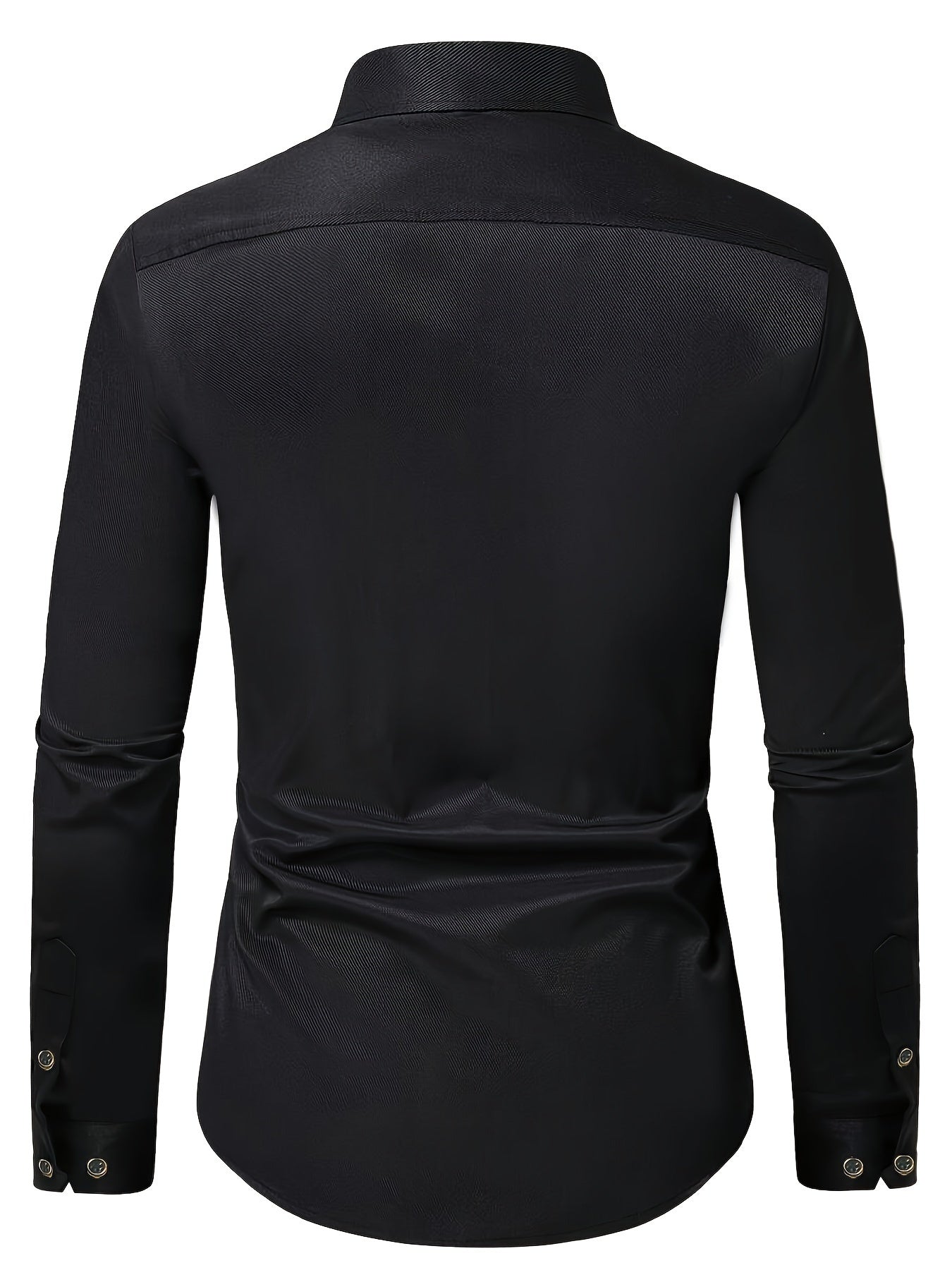 Version 363 Solid Color Golden-Trimmed Button- Placket Six-Pointed Collar Long-Sleeve Dress Shirt