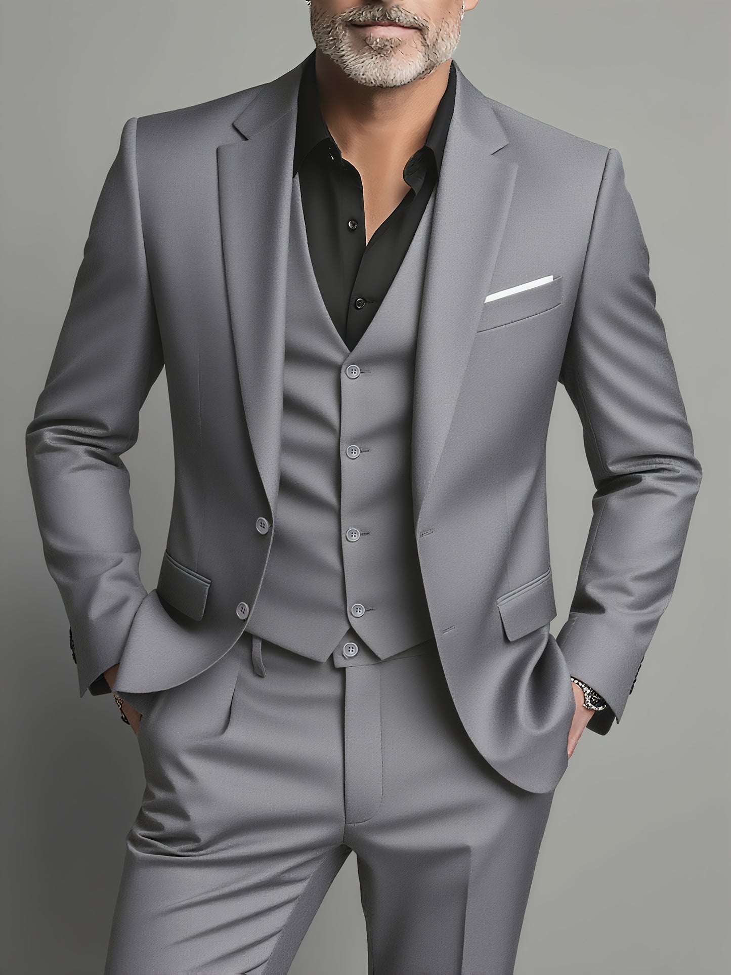 [Men's 3pcs Suit Set] Men's 3pcs Suit Set, Jacket + Vest+ Trousers - Stylish and High-Quality