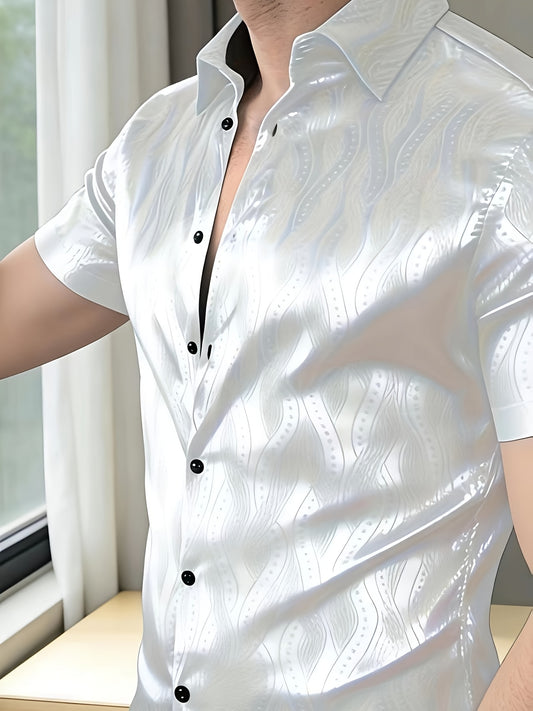 Summer Lightweight Red and White Subtle Pattern Short Sleeve Shirt for Men, High-End Slim Fit Stylish Top