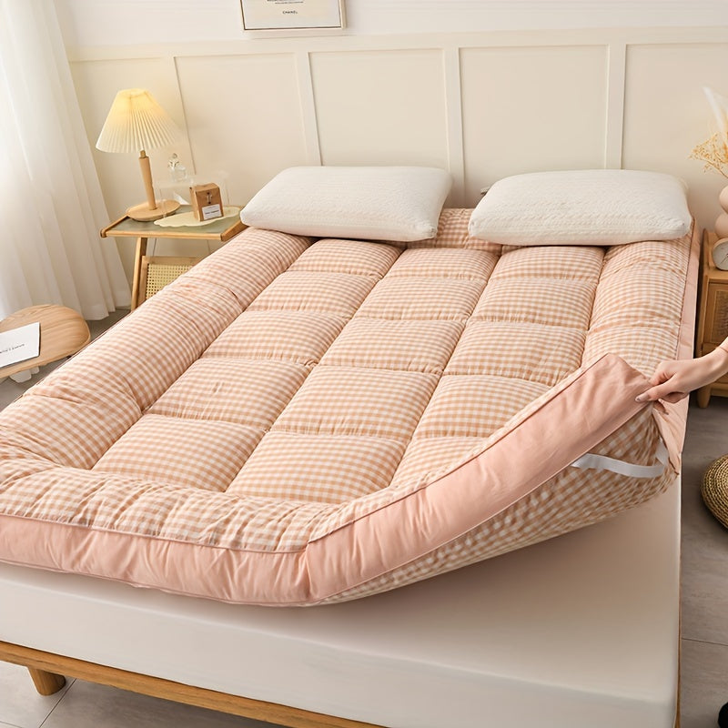 1pc Soft And Warm Japanese-Style Grid Mattress, Foldable, Suitable for Floors And Tatami, Usable in All Seasons, Comfortable for Autumn And Winter