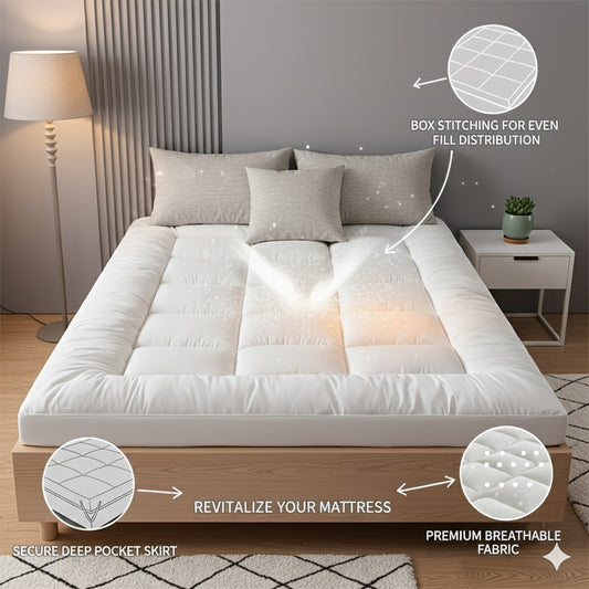 [Hotel Quality, 1pc Tatami Mat] Hotel Quality Soft Tatami Mat – 1pc Solid Color Mattress Topper for Single or Double Bed, Easy to Clean Floor Pad – Ideal for All Seasons, Bedroom, Dormitory, Guest Room & Camping – Perfect Back-to-School Season Large Matt