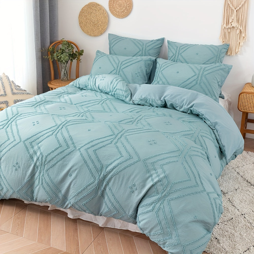 2pcs/3pcs Duvet Cover Set with Boho Grid Tufted Design for All Seasons, Comfortable Soft Comforter Cover Bedding Set for Bedroom