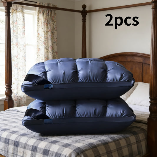 2 Luxury Cervical Spine Support Hotel Pillows | Ultra Soft and Breathable, Sleep Massage Pillow Core, Moisture Absorbing, Suitable for Living Room, Bedroom, Home Decoration, Portable Headrest, Grey Polyester