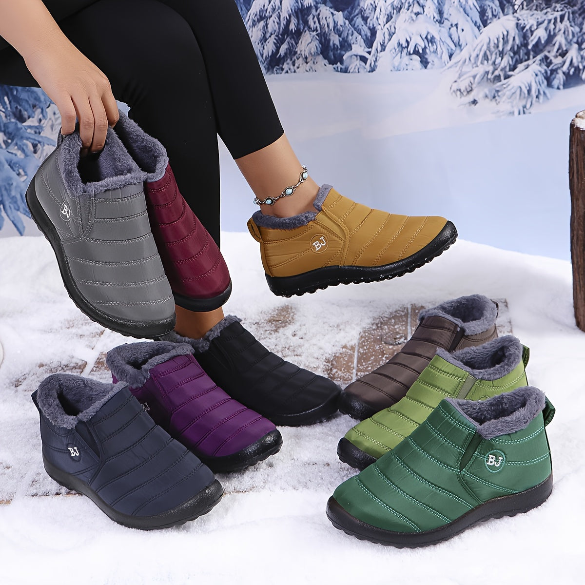 Super Cozy Winter Footwear - Slip-Resistant Thick Bottom, Snow Footwear with Arctic-Level Insulation, Low Heel, Round Toe, Easy Solid Color Design for Outdoor Trekking, Faux Cover, PU Bottom, Fabric Interior, Trekking Boot
