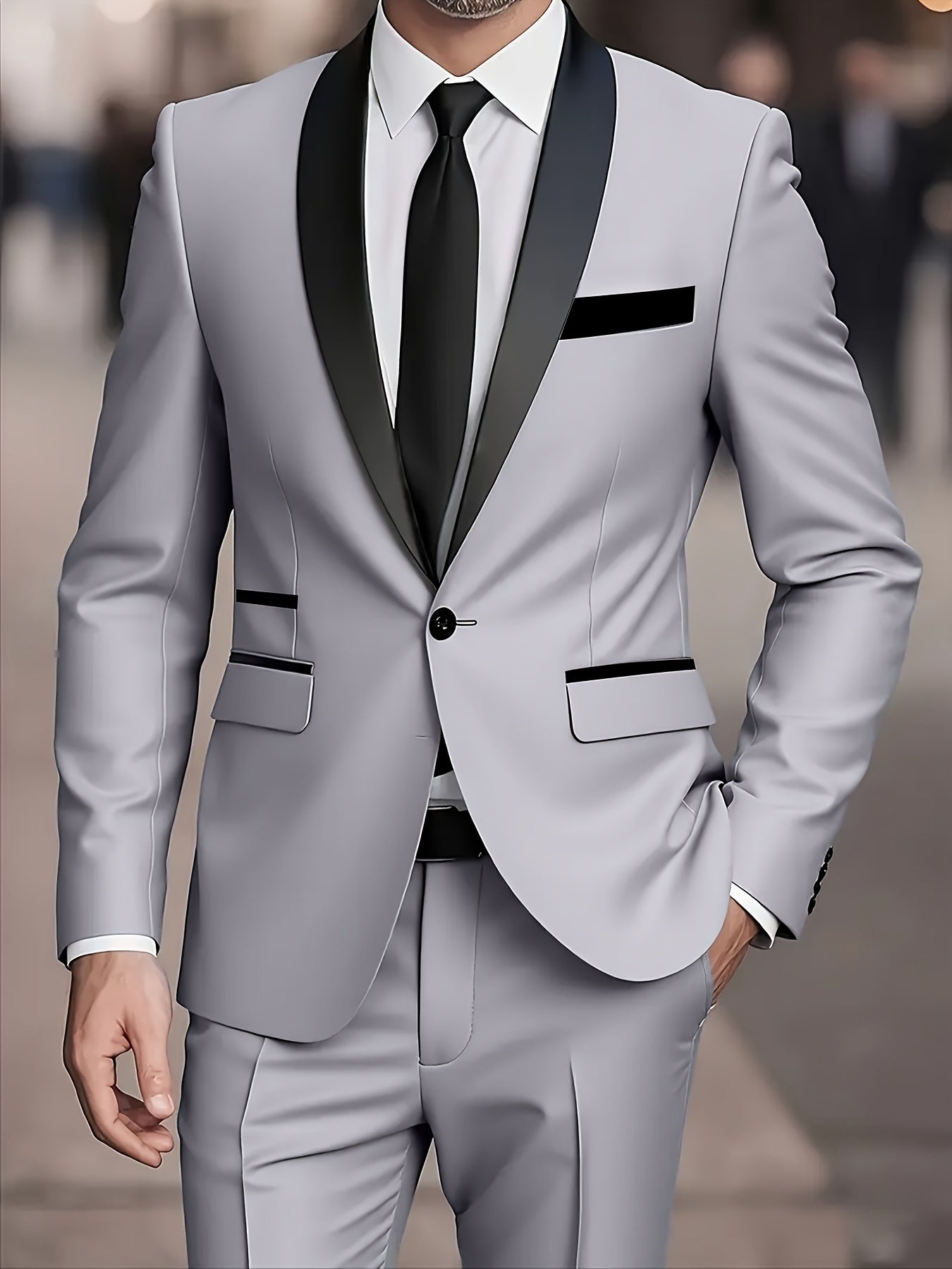 2pcs Men's Suit Fashion Set Jacket Suit and Trousers Elegant Business Casual Banquet Party