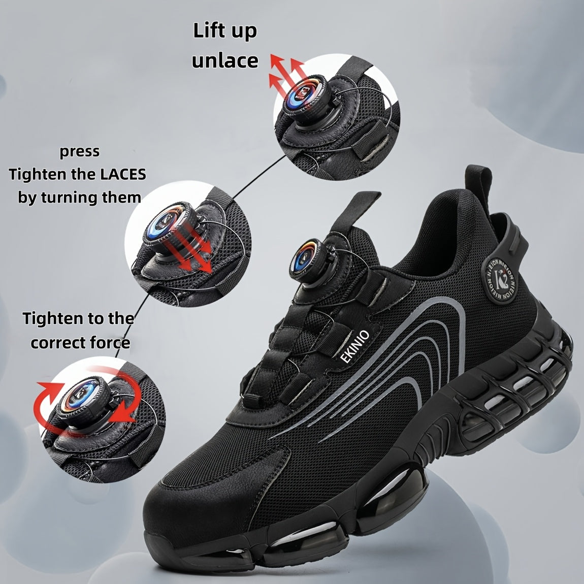 Unisex Rotating Closure Sneakers - Lightweight Breathable Sneakers with Cushioned PVC Sole, All-Season Gym, Running, Hiking, Casual Shoes - Secure Fastening System for Men & Women, Gym Footwear, Sleek Sporty Design, Flexible Fabric Upper