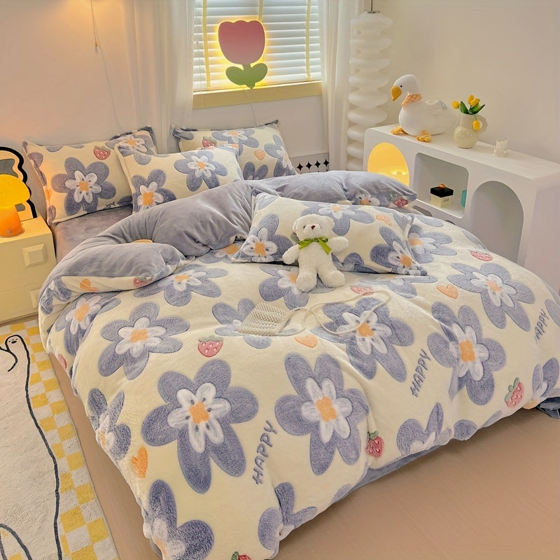 [3pcs Bedding Set] 3pcs Bedding Set with Pillowcases, Long Plush, Suitable for All Seasons, Thick Blanket, Warm Throw, Snowflake Fleece, Country Style, for Bedroom, Sofa, Living Room, Gifts for And, Christmas, Sanbenna