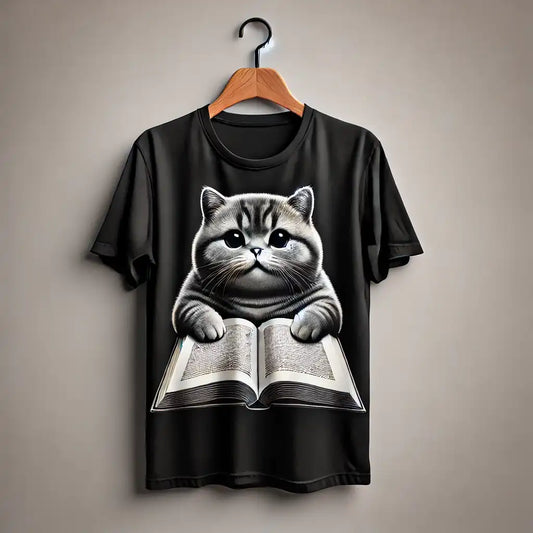 Cat Lost in a Book T-Shirt for Men and Women
