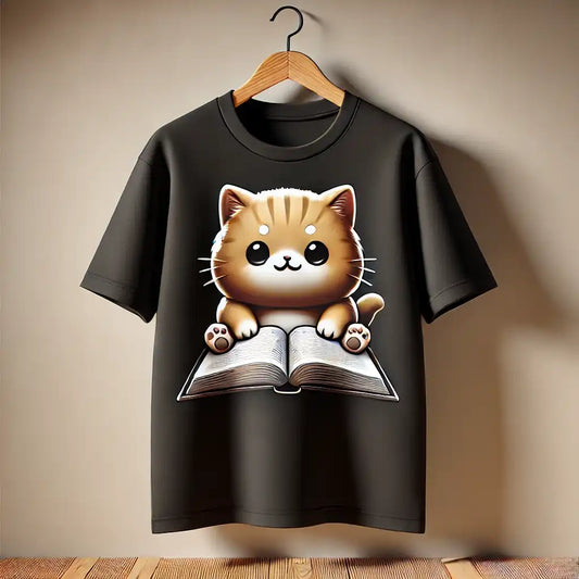 Reading Cat Graphic T-Shirt for Men and Women