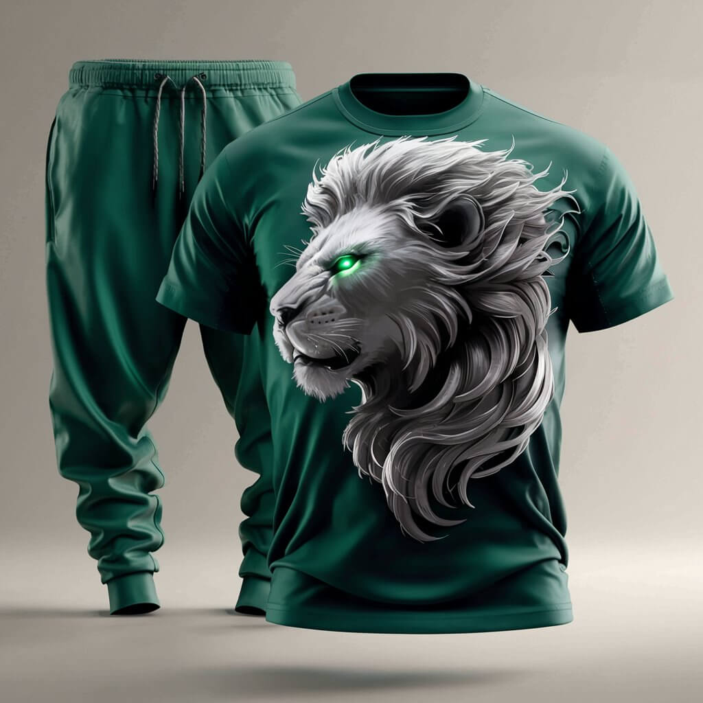 Green Beast Lion T-Shirt and Jogger Tracksuit Set – Fearless Energy