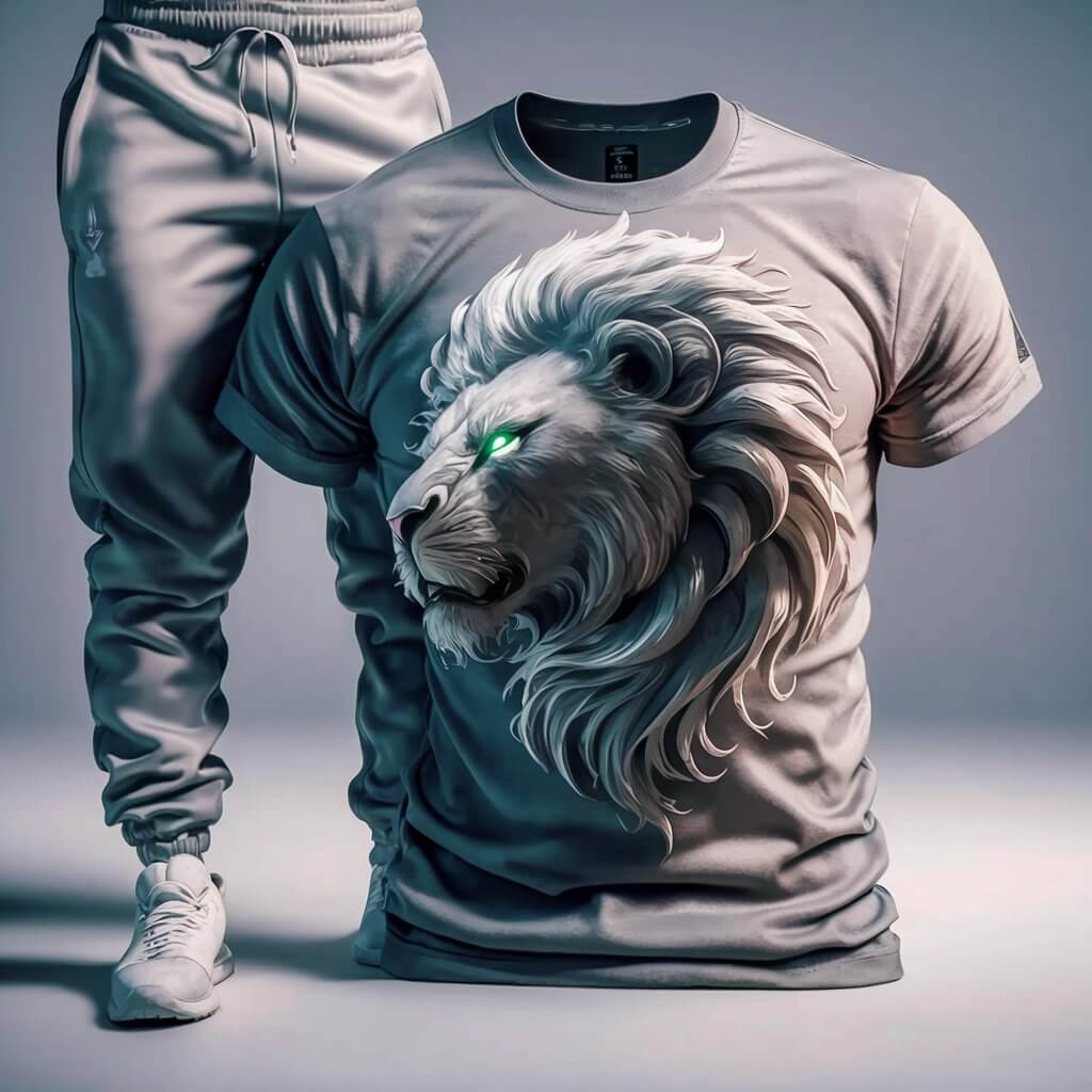 Grey Shade Monochrome Lion T-Shirt & Jogger Set