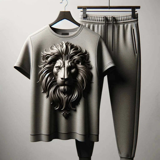 Grey Lion T-Shirt and Jogger Tracksuit Set – Urban King