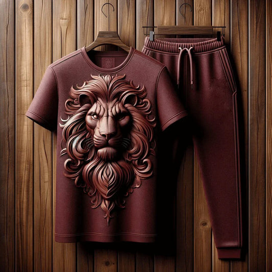 Regal Roar Maroon Lion Design Tracksuit