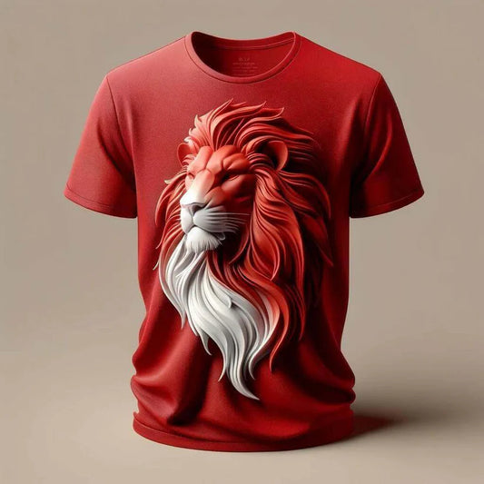 Roaring Red Lion Red Round Neck Short Sleeve Cotton T-Shirt