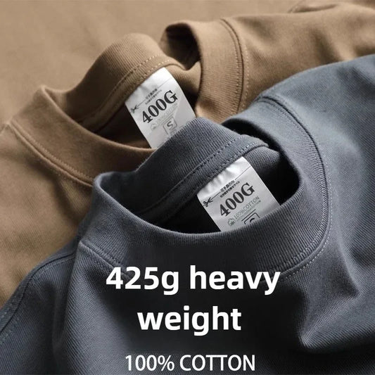 Heavy Wight 425 grams Men T Shirt Cotton Half Sleeve Brathable High Qaulity Round Neck Basic Tops Men Summer T-Shirt