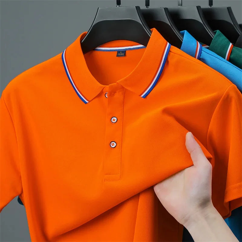 2025 New Men's Casual Solid Color Short Sleeved Polo Shirt Summer Fashionable and Comfortable Versatile Top